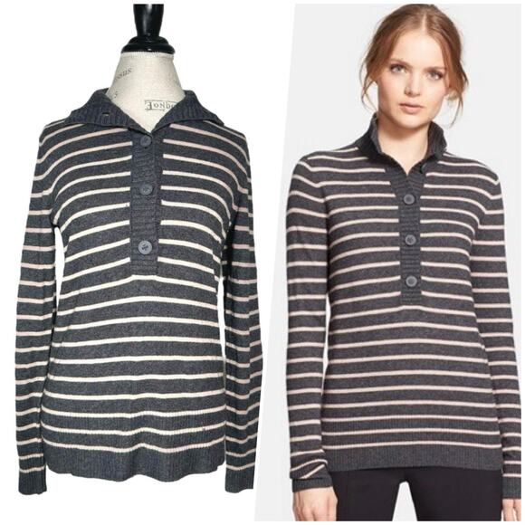 Tory Burch | Women | Wool Cashmere Blend Stripe LS Mock Neck Sweater | Small - Picture 1 of 13